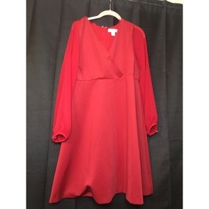 Long Chiffon Sleeved Red Dress